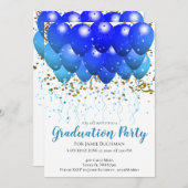 Neon Blue Balloons en Confetti Graduation Party Kaart (Voorkant / Achterkant)