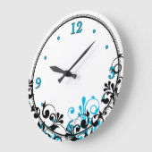Neon Blue Black White Floral Wall Clock Grote Klok (Hoek)