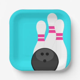 Neon Blue Bowling Party Paper Borden Papieren Bordje