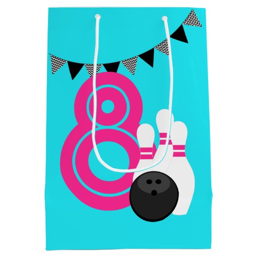 Neon Blue Bowling Verjaardag Gift Bag Medium Cadeauzakje (Achterkant)