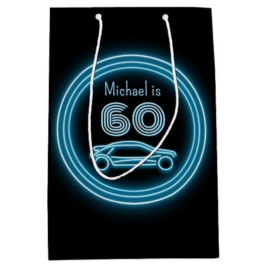 Neon Blue Car on Black - Milestone Age - Man Medium Cadeauzakje (Voorkant)