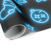Neon Blue Christmas op zwart Cadeaupapier (Rol Hoek)