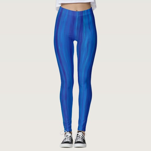 Neon Blue Digital Abstract Painting Pattern Leggings (Voorkant)