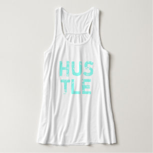Neon Blue Distress Lettering "Hustle" Workout Tanktop