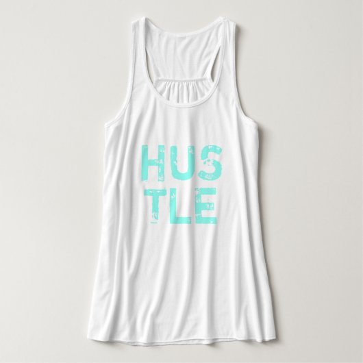 Neon Blue Distress Lettering "Hustle" Workout Tanktop (Design voorkant)