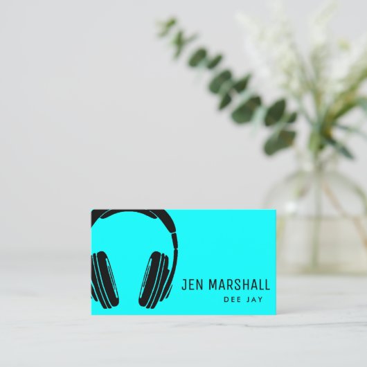 neon blue dj visitekaartje (Staand voorkant)