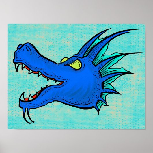 Neon blue dragon art head poster (Voorkant)
