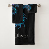 Neon Blue Dragon Bath Towel set Bad Handdoek (Insitu)