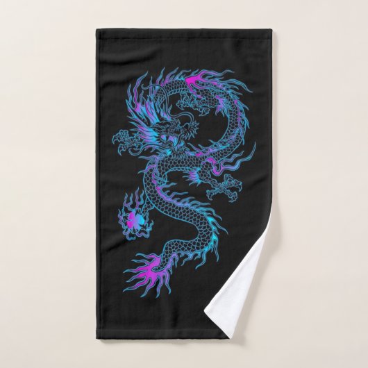 Neon Blue Dragon Bath Towel set Bad Handdoek (Handdoek)