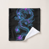 Neon Blue Dragon Bath Towel set Bad Handdoek (Wasdoekje)