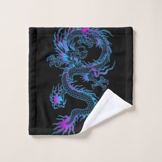Neon Blue Dragon Bath Towel set Bad Handdoek (Wasdoekje)