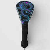 Neon Blue Dragon Golf Head Hoesje Golfheadcover (Voorkant)