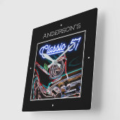 Neon Blue Effect Chevy Classic 1957 auto Elke naam Vierkante Klok (Hoek)