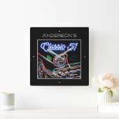 Neon Blue Effect Chevy Classic 1957 auto Elke naam Vierkante Klok (Huis)