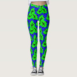 Neon Blue en Green Bold Leafy Pattern Leggings
