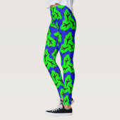 Neon Blue en Green Bold Leafy Pattern Leggings (Links)