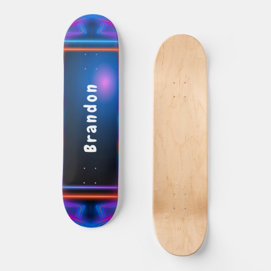 Neon Blue en Pink Lazer Licht Aangepast skateboard (Voorkant)