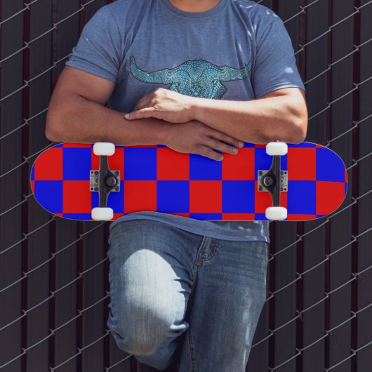 Neon Blue en Red Checkerboard Persoonlijk Skateboard (Buiten 3)
