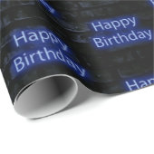 Neon Blue Gelukkige Verjaardag op Baksteen Cadeaupapier (Rol Hoek)