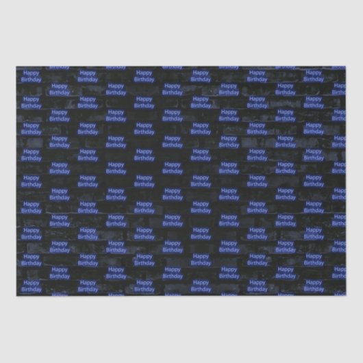 Neon Blue Gelukkige Verjaardag op Baksteen Tissuepapier (Voorkant)