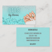 Neon Blue Glitter Glam Nail Salon Visitekaartje (Voorkant / Achterkant)