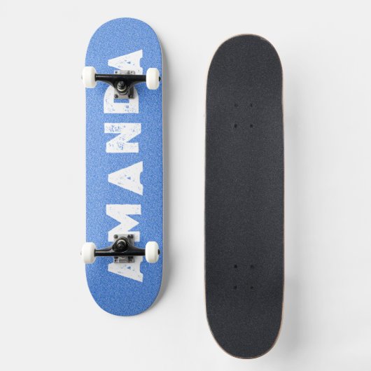 Neon Blue Glitter skateboard gepersonaliseerde naa (Voorkant)