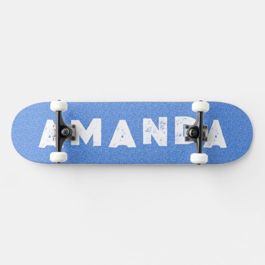 Neon Blue Glitter skateboard gepersonaliseerde naa (Horizontaal)