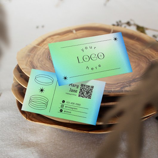 Neon Blue Gradient Trendy Bewerkbaar Visitekaartje