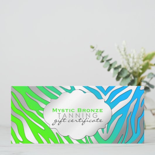 Neon Blue & Green Zebra Print Cadeaubonnen (Staand voorkant)