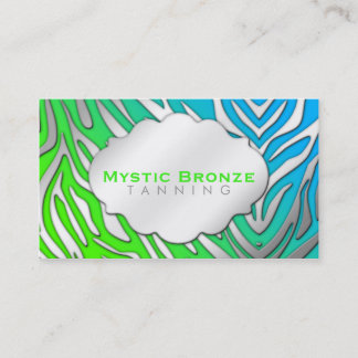 Neon Blue & Green Zebra Print Tanning/Salon Visitekaartje