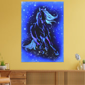 Neon Blue Horse bij Moonlight Sterrennacht Canvas Afdruk (Insitu (Woonkamer))