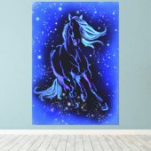 Neon Blue Horse bij Moonlight Sterrennacht Canvas Afdruk (Insitu (Houten vloer))