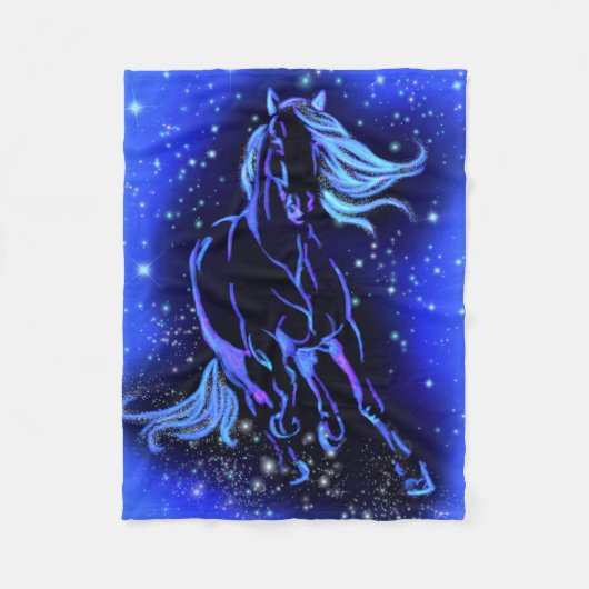 Neon Blue Horse bij Moonlight Sterrennacht  Fleece Deken (Voorkant)