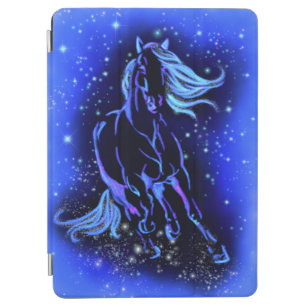 Neon Blue Horse bij Moonlight Sterrennacht iPad Air Cover