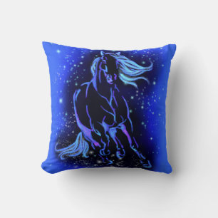 Neon Blue Horse bij Moonlight Sterrennacht Kussen