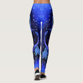 Neon Blue Horse bij Moonlight Sterrennacht Leggings (Achterkant)