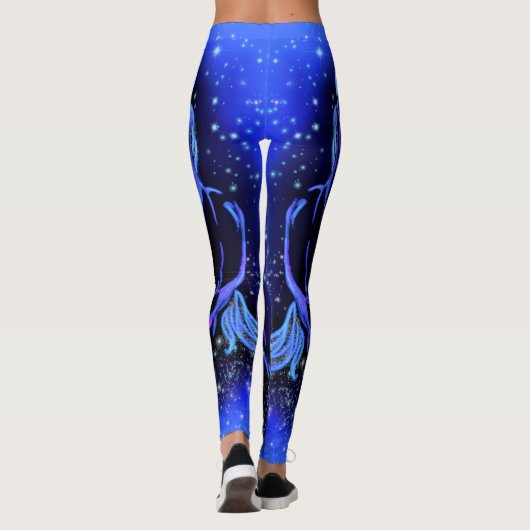 Neon Blue Horse bij Moonlight Sterrennacht Leggings (Achterkant)