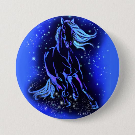 Neon Blue Horse bij Moonlight Sterrennacht Ronde Button 7,6 Cm (Voorkant)