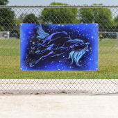 Neon Blue Horse bij Moonlight Sterrennacht  Spandoek (Insitu)