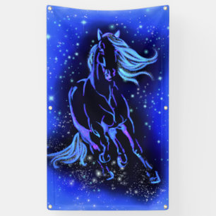 Neon Blue Horse bij Moonlight Sterrennacht  Spandoek