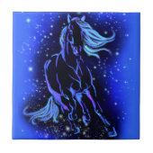 Neon Blue Horse bij Moonlight Sterrennacht Tegeltje (Voorkant)