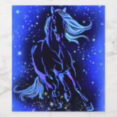 Neon Blue Horse bij Moonlight Sterrennacht Wijn Etiket (Enkel label)