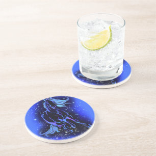 Neon Blue Horse bij Moonlight Sterrennacht Zandsteen Onderzetter