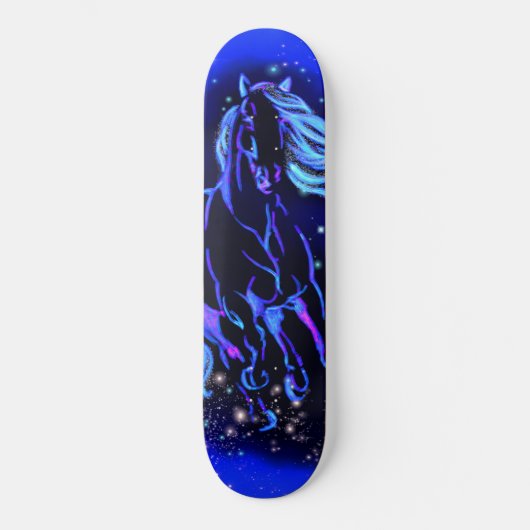 Neon Blue Horse die in de Sterrennacht Moonlight r Persoonlijk Skateboard (Voorkant)
