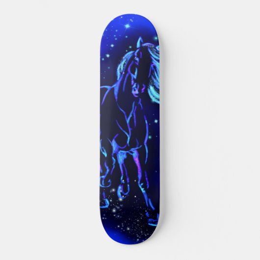 Neon Blue Horse in Moonlight Night Persoonlijk Skateboard (Voorkant)