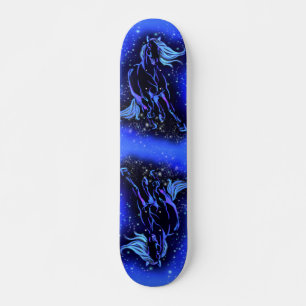 Neon Blue Horses op de Sterrennacht Moonlight Persoonlijk Skateboard