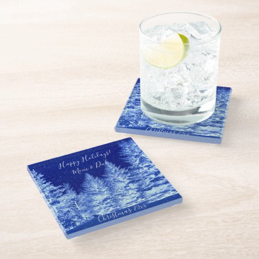 Neon Blue kerstboom Glazen Onderzetter (Schuin)