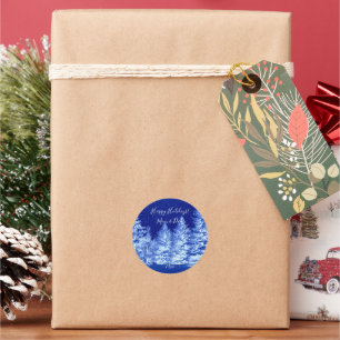 Neon Blue kerstboom Ronde Sticker