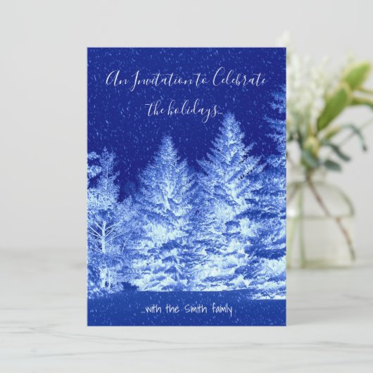 Neon Blue Kerstmis - Uitnodiging (Staand voorkant)