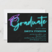 Neon Blue Light Glow | Modern Retro-Afstuderen Kaart (Voorkant)